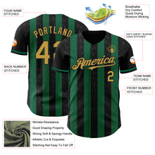 Загрузить изображение в средство просмотра галереи, Custom Black Old Gold-Kelly Green Classic Vertical Stripe Fluid Liquid Texture Authentic Baseball Jersey