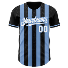 Load image into Gallery viewer, Custom Black White-Light Blue Classic Vertical Stripe Fluid Liquid Texture Authentic Baseball Jersey