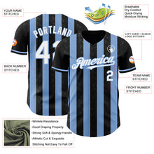 Load image into Gallery viewer, Custom Black White-Light Blue Classic Vertical Stripe Fluid Liquid Texture Authentic Baseball Jersey