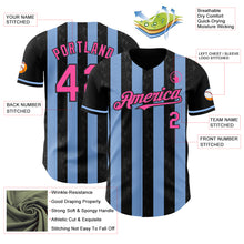 Загрузить изображение в средство просмотра галереи, Custom Black Pink-Light Blue Classic Vertical Stripe Fluid Liquid Texture Authentic Baseball Jersey