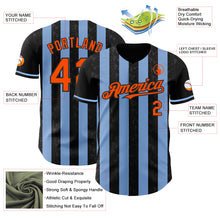 Laden Sie das Bild in den Galerie-Viewer, Custom Black Orange-Light Blue Classic Vertical Stripe Fluid Liquid Texture Authentic Baseball Jersey