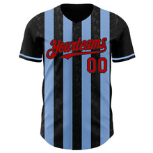 Charger l'image dans la galerie, Custom Black Red-Light Blue Classic Vertical Stripe Fluid Liquid Texture Authentic Baseball Jersey