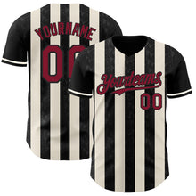 Load image into Gallery viewer, Custom Black Crimson-Cream Classic Vertical Stripe Fluid Liquid Texture Authentic Baseball Jersey