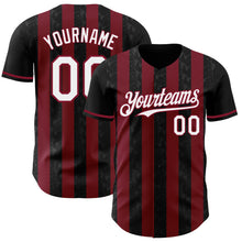 Laden Sie das Bild in den Galerie-Viewer, Custom Black White-Crimson Classic Vertical Stripe Fluid Liquid Texture Authentic Baseball Jersey