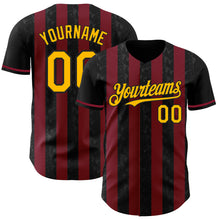 Load image into Gallery viewer, Custom Black Gold-Crimson Classic Vertical Stripe Fluid Liquid Texture Authentic Baseball Jersey