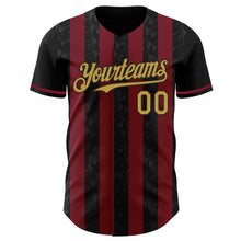 Charger l'image dans la galerie, Custom Black Old Gold-Crimson Classic Vertical Stripe Fluid Liquid Texture Authentic Baseball Jersey