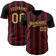 Charger l'image dans la galerie, Custom Black Old Gold-Crimson Classic Vertical Stripe Fluid Liquid Texture Authentic Baseball Jersey