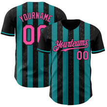 Laden Sie das Bild in den Galerie-Viewer, Custom Black Pink-Teal Classic Vertical Stripe Fluid Liquid Texture Authentic Baseball Jersey