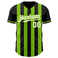 Laden Sie das Bild in den Galerie-Viewer, Custom Black White-Neon Green Classic Vertical Stripe Fluid Liquid Texture Authentic Baseball Jersey