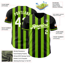 Laden Sie das Bild in den Galerie-Viewer, Custom Black White-Neon Green Classic Vertical Stripe Fluid Liquid Texture Authentic Baseball Jersey