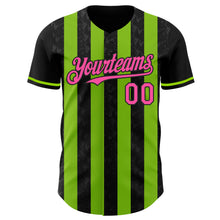 Загрузить изображение в средство просмотра галереи, Custom Black Pink-Neon Green Classic Vertical Stripe Fluid Liquid Texture Authentic Baseball Jersey