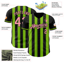Загрузить изображение в средство просмотра галереи, Custom Black Medium Pink-Neon Green Classic Vertical Stripe Fluid Liquid Texture Authentic Baseball Jersey