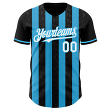 Загрузить изображение в средство просмотра галереи, Custom Black White-Sky Blue Classic Vertical Stripe Fluid Liquid Texture Authentic Baseball Jersey