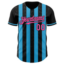 Charger l'image dans la galerie, Custom Black Pink-Sky Blue Classic Vertical Stripe Fluid Liquid Texture Authentic Baseball Jersey