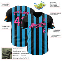 Charger l'image dans la galerie, Custom Black Pink-Sky Blue Classic Vertical Stripe Fluid Liquid Texture Authentic Baseball Jersey