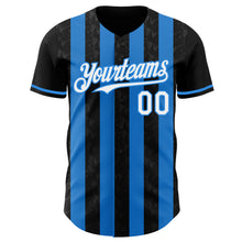 Laden Sie das Bild in den Galerie-Viewer, Custom Black White-Electric Blue Classic Vertical Stripe Fluid Liquid Texture Authentic Baseball Jersey