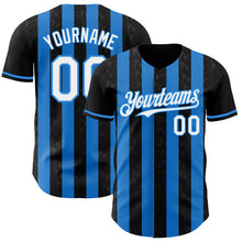 Laden Sie das Bild in den Galerie-Viewer, Custom Black White-Electric Blue Classic Vertical Stripe Fluid Liquid Texture Authentic Baseball Jersey