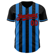 Загрузить изображение в средство просмотра галереи, Custom Black Red-Electric Blue Classic Vertical Stripe Fluid Liquid Texture Authentic Baseball Jersey