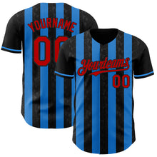 Загрузить изображение в средство просмотра галереи, Custom Black Red-Electric Blue Classic Vertical Stripe Fluid Liquid Texture Authentic Baseball Jersey