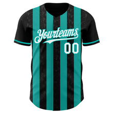 Загрузить изображение в средство просмотра галереи, Custom Black White-Aqua Classic Vertical Stripe Fluid Liquid Texture Authentic Baseball Jersey