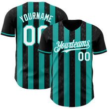 Загрузить изображение в средство просмотра галереи, Custom Black White-Aqua Classic Vertical Stripe Fluid Liquid Texture Authentic Baseball Jersey