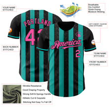 Загрузить изображение в средство просмотра галереи, Custom Black Pink-Aqua Classic Vertical Stripe Fluid Liquid Texture Authentic Baseball Jersey