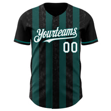 Laden Sie das Bild in den Galerie-Viewer, Custom Black White-Midnight Green Classic Vertical Stripe Fluid Liquid Texture Authentic Baseball Jersey