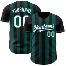 Laden Sie das Bild in den Galerie-Viewer, Custom Black White-Midnight Green Classic Vertical Stripe Fluid Liquid Texture Authentic Baseball Jersey