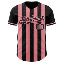 Загрузить изображение в средство просмотра галереи, Custom Black-Medium Pink Classic Vertical Stripe Fluid Liquid Texture Authentic Baseball Jersey