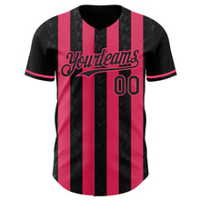 Laden Sie das Bild in den Galerie-Viewer, Custom Black-Neon Pink Classic Vertical Stripe Fluid Liquid Texture Authentic Baseball Jersey