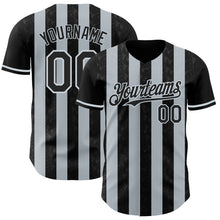Загрузить изображение в средство просмотра галереи, Custom Black-Silver Classic Vertical Stripe Fluid Liquid Texture Authentic Baseball Jersey