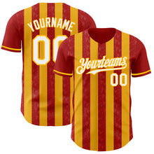 Загрузить изображение в средство просмотра галереи, Custom Red White-Gold Classic Vertical Stripe Fluid Liquid Texture Authentic Baseball Jersey