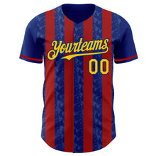 Load image into Gallery viewer, Custom Royal Yellow-Red Classic Vertical Stripe Fluid Liquid Texture Authentic Baseball Jersey