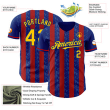 Load image into Gallery viewer, Custom Royal Yellow-Red Classic Vertical Stripe Fluid Liquid Texture Authentic Baseball Jersey