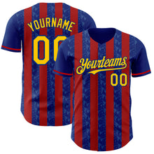 Load image into Gallery viewer, Custom Royal Yellow-Red Classic Vertical Stripe Fluid Liquid Texture Authentic Baseball Jersey