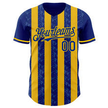 Laden Sie das Bild in den Galerie-Viewer, Custom Royal-Yellow Classic Vertical Stripe Fluid Liquid Texture Authentic Baseball Jersey