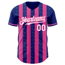 Charger l'image dans la galerie, Custom Royal White-Pink Classic Vertical Stripe Fluid Liquid Texture Authentic Baseball Jersey