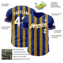 Load image into Gallery viewer, Custom Royal White-Old Gold Classic Vertical Stripe Fluid Liquid Texture Authentic Baseball Jersey