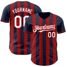 Charger l'image dans la galerie, Custom Navy White-Red Classic Vertical Stripe Fluid Liquid Texture Authentic Baseball Jersey