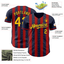 Laden Sie das Bild in den Galerie-Viewer, Custom Navy Gold-Red Classic Vertical Stripe Fluid Liquid Texture Authentic Baseball Jersey