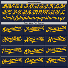 Laden Sie das Bild in den Galerie-Viewer, Custom Navy Gold-Red Classic Vertical Stripe Fluid Liquid Texture Authentic Baseball Jersey