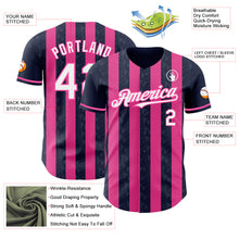 Charger l'image dans la galerie, Custom Navy White-Pink Classic Vertical Stripe Fluid Liquid Texture Authentic Baseball Jersey