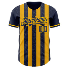 Load image into Gallery viewer, Custom Navy-Gold Classic Vertical Stripe Fluid Liquid Texture Authentic Baseball Jersey