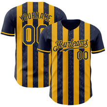 Load image into Gallery viewer, Custom Navy-Gold Classic Vertical Stripe Fluid Liquid Texture Authentic Baseball Jersey