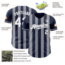 Загрузить изображение в средство просмотра галереи, Custom Navy White-Gray Classic Vertical Stripe Fluid Liquid Texture Authentic Baseball Jersey