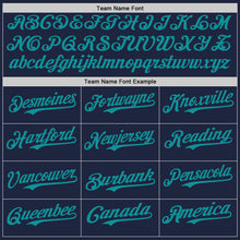 Load image into Gallery viewer, Custom Navy Teal-Gray Classic Vertical Stripe Fluid Liquid Texture Authentic Baseball Jersey
