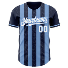 Charger l'image dans la galerie, Custom Navy White-Light Blue Classic Vertical Stripe Fluid Liquid Texture Authentic Baseball Jersey