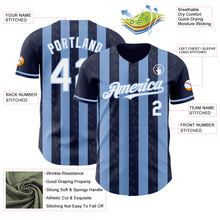 Charger l'image dans la galerie, Custom Navy White-Light Blue Classic Vertical Stripe Fluid Liquid Texture Authentic Baseball Jersey