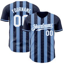 Charger l'image dans la galerie, Custom Navy White-Light Blue Classic Vertical Stripe Fluid Liquid Texture Authentic Baseball Jersey