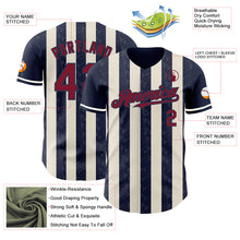 Load image into Gallery viewer, Custom Navy Crimson-Cream Classic Vertical Stripe Fluid Liquid Texture Authentic Baseball Jersey